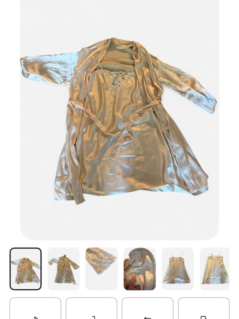 Satin Lace-Trim Robe and Slip Set - Champagne